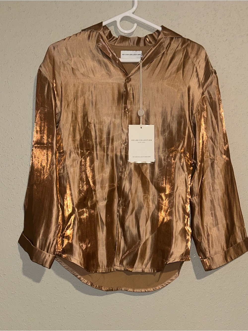 Veiled Collection Copper Satin Button up
